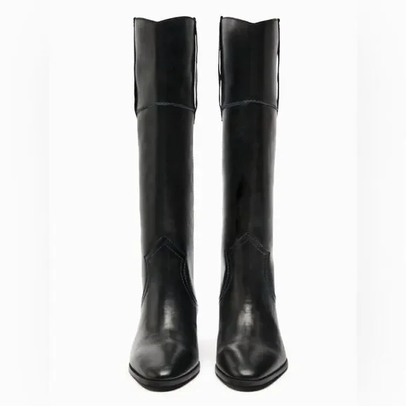 ZARA LEATHER COWBOY BOOTS NEW - Picture 7 of 11